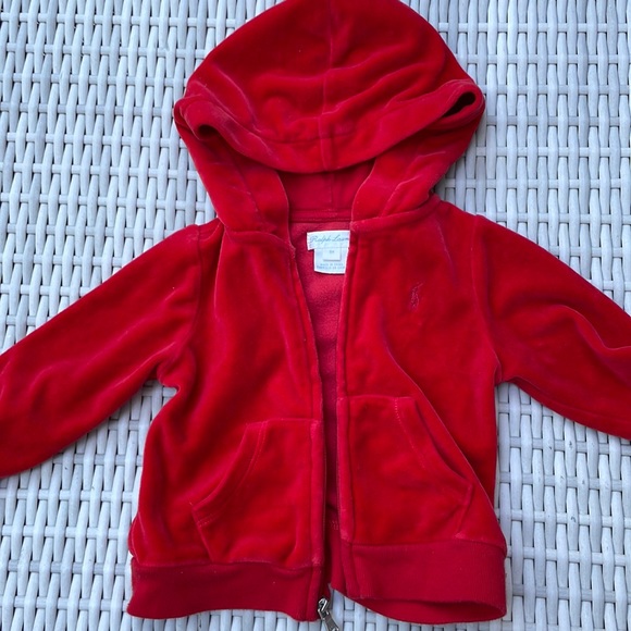 Infant Ralph Lauren 2 Piece Red Velour Jogging Set size 9M - Picture 4 of 14